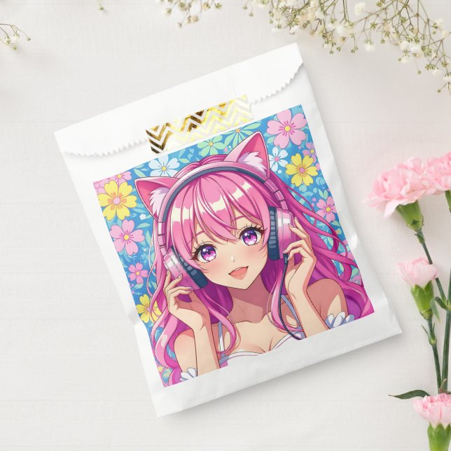 Pretty Pink Anime Girl's Birthday Party Favour Bags (Sealed)