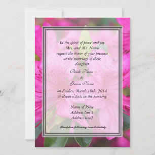 pretty pink azalea flowers wedding invitation