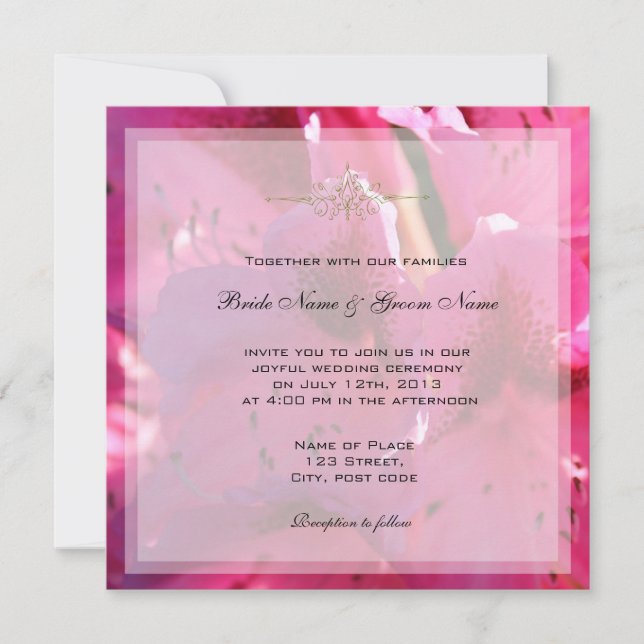 Pretty pink azalea flowers wedding invitations (Front)