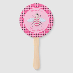 Pretty Pink Baby Girl Bee Custom Baby Shower Hand Fan