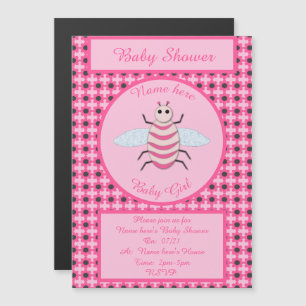 Pretty Pink Baby Girl Bee Custom Baby Shower Magnetic Invitation
