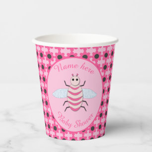 Pretty Pink Baby Girl Bee Custom Baby Shower Paper Cups