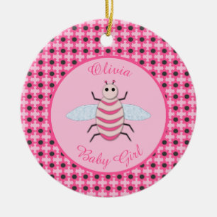 Pretty Pink Baby Girl Bee Custom Ceramic Tree Decoration