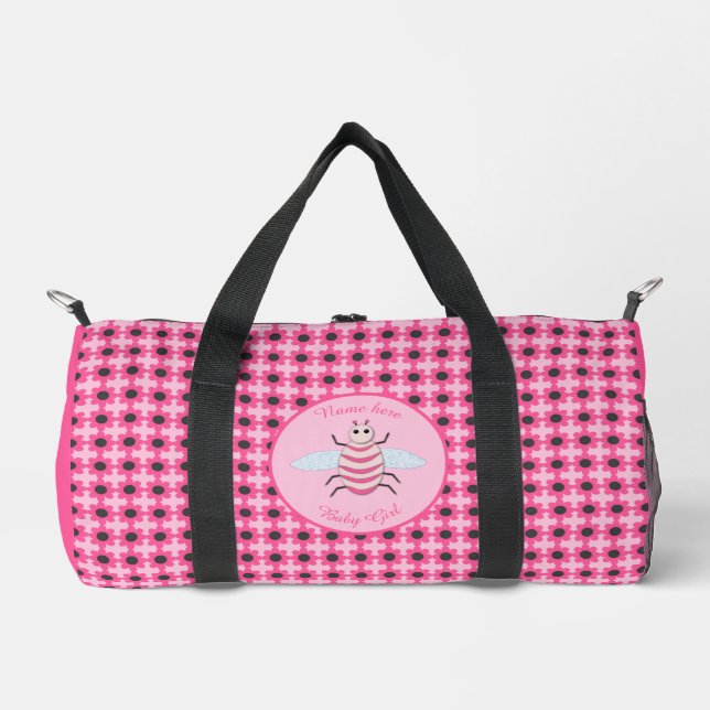 Pretty Pink Baby Girl Bee Custom Diaper Bag (Front)