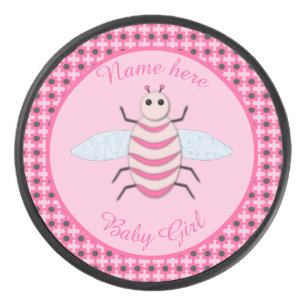 Pretty Pink Baby Girl Bee Custom Hockey Puck