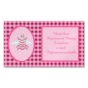 Pretty Pink Baby Girl Bee Custom Nanny Magnetic Business Card