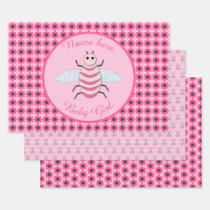 Pretty Pink Baby Girl Bee Custom Wrapping Paper Sheet