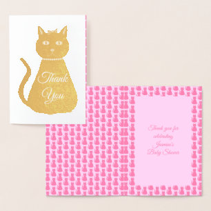 Pretty Pink Baby Girl Cat Baby Shower Thank You Foil Card