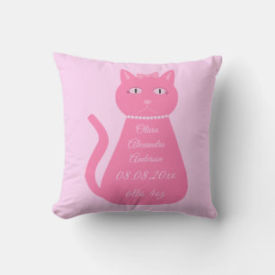 Pretty Pink Baby Girl Cat Birth Announcement Cushion