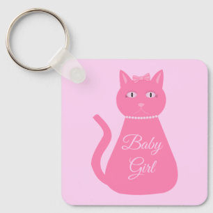 Pretty Pink Baby Girl Cat Custom Baby Shower Favou Key Ring