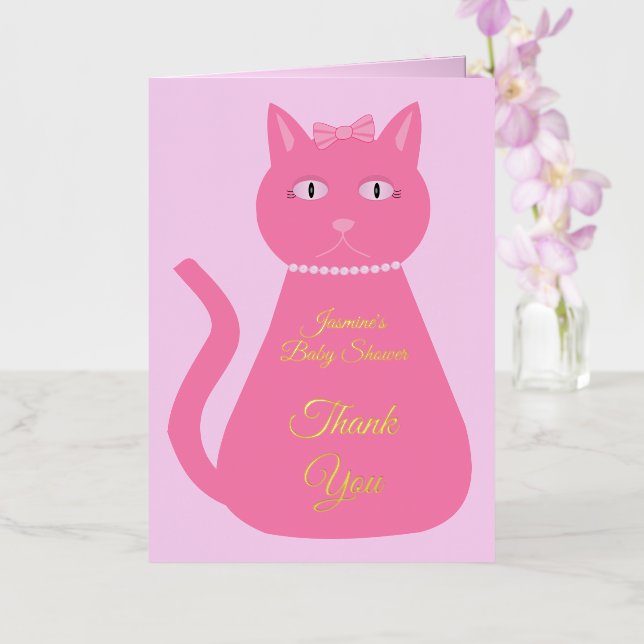 Pretty pink Baby Girl Cat Custom Baby Shower Foil Greeting Card (Orchid)