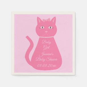 Pretty Pink Baby Girl Cat Custom Baby Shower Napkin