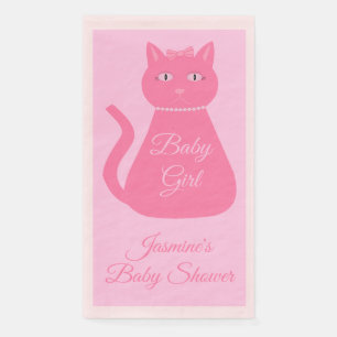 Pretty Pink Baby Girl Cat Custom Baby Shower Napkin