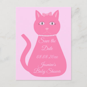 Pretty Pink Baby Girl Cat Custom Baby Shower Postcard