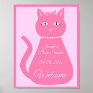 Pretty Pink Baby Girl Cat Custom Baby Shower Poster