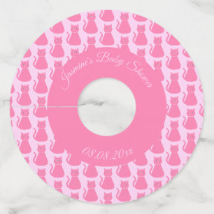 Pretty Pink Baby Girl Cat Custom Baby Shower Wine Glass Tag