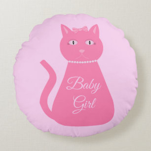 Pretty Pink Baby Girl Cat Custom Birth Round Cushion