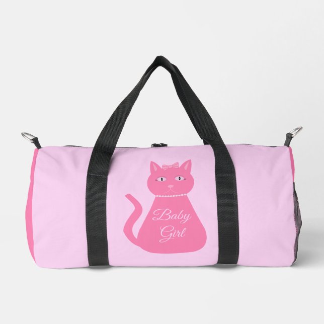 Pretty Pink Baby Girl Cat Custom Diaper Bag (Front)