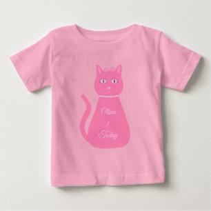 Pretty Pink Baby Girl Cat Custom First Birthday T-Shirt