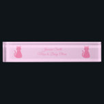 Pretty Pink Baby Girl Cat Custom Nameplate<br><div class="desc">This awesome nameplate for your desk features a digital art image of a pretty pink cat with a curly tail. Her eyes are pale pink with black pupils and she has long black eyelashes. She is wearing a pink bow in her hair and a beautiful pearl necklace around her neck....</div>