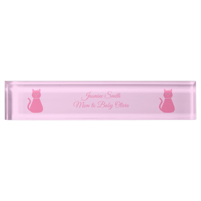 Pretty Pink Baby Girl Cat Custom Nameplate (Front)