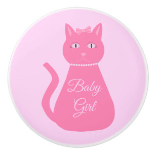 Pretty Pink Baby Girl Cat Custom Nursery Ceramic Knob