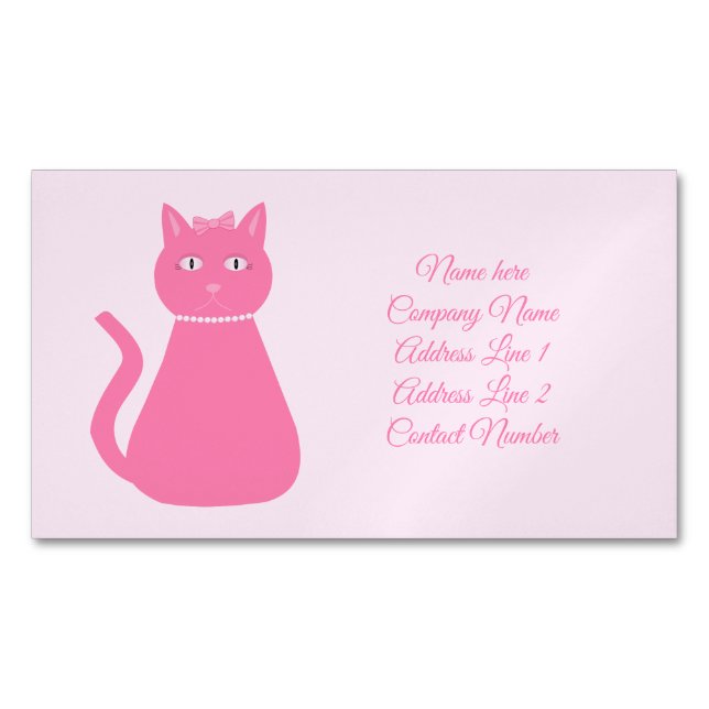 Pretty Pink Baby Girl Cat Custom Pet Sitter Magnetic Business Card (Front)