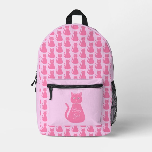 Pretty Pink Baby Girl Cat Custom Printed Backpack (Front)