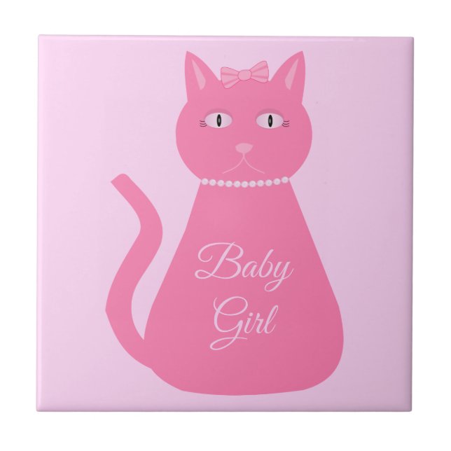Pretty Pink Baby Girl Cat Custom Tile (Front)