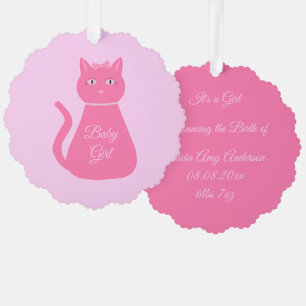 Pretty Pink Baby Girl Cat Custom Tree Decoration Card