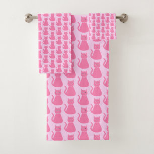Pretty Pink Baby Girl Cat Patterned Bath Towel Set