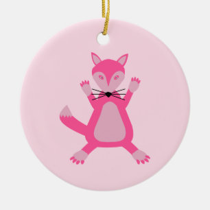 Pretty Pink Baby Girl Fox Birth Announcement Ceramic Tree Decoration