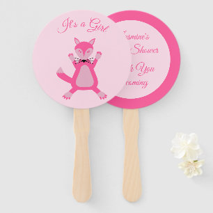 Pretty Pink Baby Girl Fox Custom Baby Shower Hand Fan
