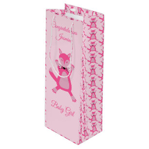 Pretty Pink Baby Girl Fox Custom Congratulations Wine Gift Bag