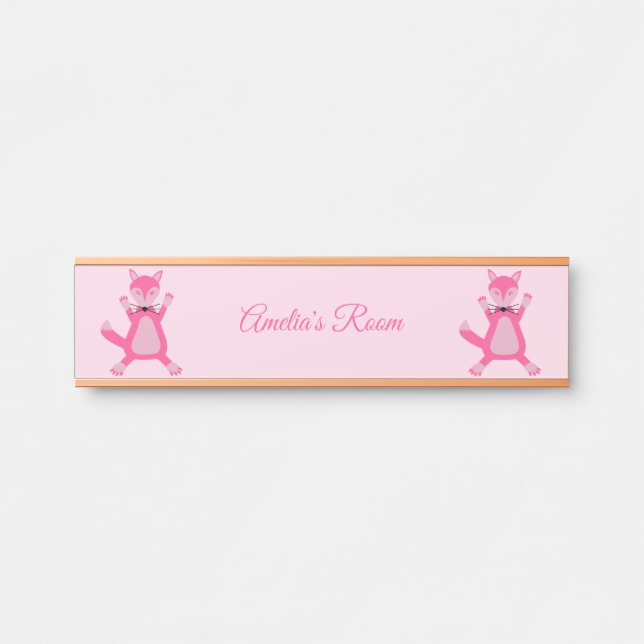 Pretty Pink Baby Girl Fox Custom Name Door Sign (Front)