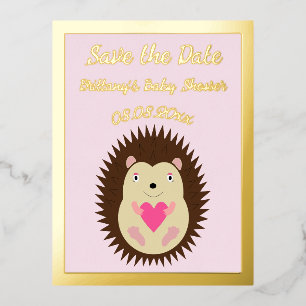 Pretty Pink Baby Girl Hedgehog Baby Shower Foil Holiday Postcard