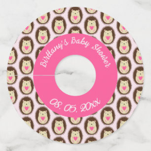 Pretty Pink Baby Girl Hedgehog Baby Shower Wine Glass Tag