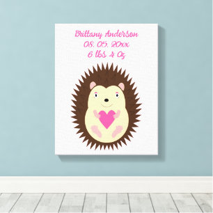 Pretty Pink Baby Girl Hedgehog Custom Canvas Print