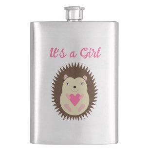 Pretty Pink Baby Girl Hedgehog Custom Hip Flask