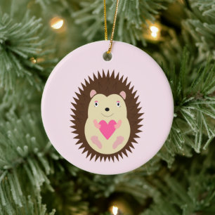 Pretty Pink Baby Girl Hedgehog Custom Name Ceramic Tree Decoration