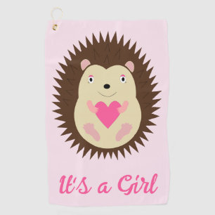 Pretty Pink Baby Girl Hedgehog Gender Reveal Golf Towel