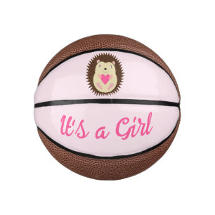 Pretty Pink Baby Girl Hedgehog Gender Reveal Mini Basketball