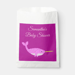 Pretty Pink Baby Girl Narwhal Baby Shower Custom Favour Bags
