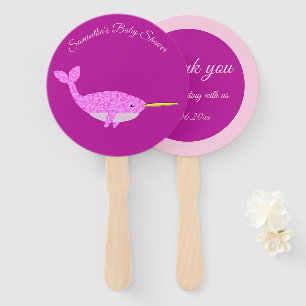 Pretty Pink Baby Girl Narwhal Baby Shower Custom Hand Fan