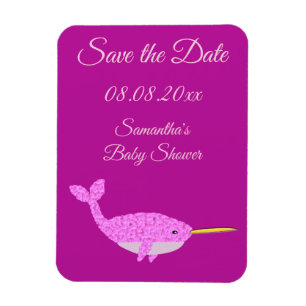 Pretty Pink Baby Girl Narwhal Baby Shower Custom Magnet