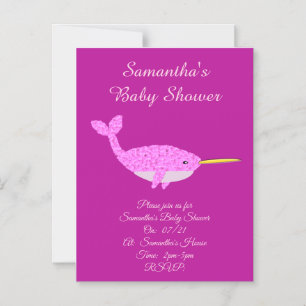 Pretty Pink Baby Girl Narwhal Baby Shower Custom Magnetic Invitation