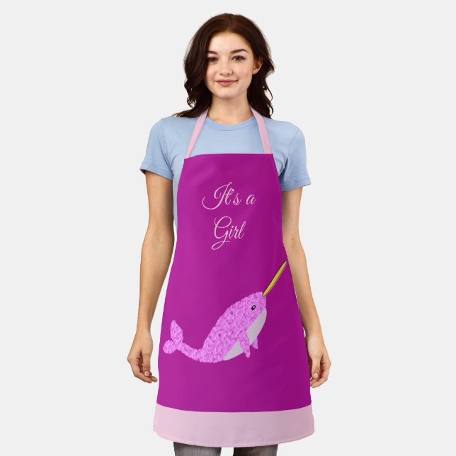 Pretty Pink Baby Girl Narwhal Custom Apron (Worn)