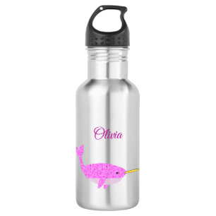 Pretty Pink Baby Girl Narwhal Custom Name 532 Ml Water Bottle