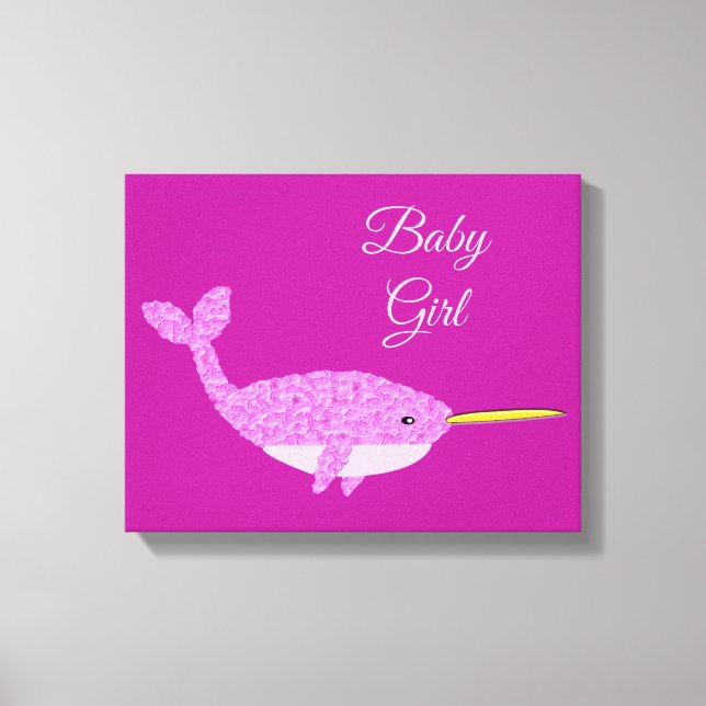 Pretty Pink Baby Girl Narwhal Nursery Room Custom Canvas Print (Front)