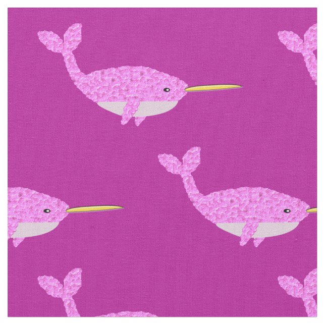 Pretty Pink Baby Girl Narwhal Patterned Fabric (Close Up)